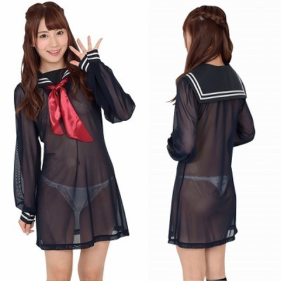 シースルーセーラーワンピ 紺 シースルーセーラーワンピ 紺