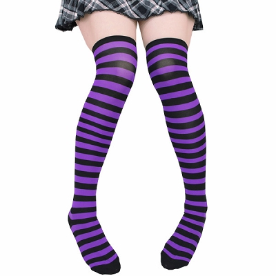 ニーハイボーダー パープル・ブラック 幅1cm ニーハイボーダー パープル・ブラック 幅1cm