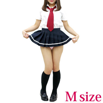 超ミニ無地プリーツスカート単品 紺×白ライン M 超ミニ無地プリーツスカート単品 紺×白ライン M