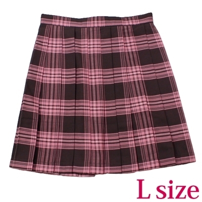ポケット付きのチェック柄プリーツスカート単品 ピンク×ブラウン Lサイズ ポケット付きのチェック柄プリーツスカート単品 ピンク×ブラウン Lサイズ